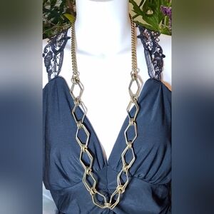 Vintage Antiqued Brass Toned, Large-Link Heavy Chandelier Chain Necklace